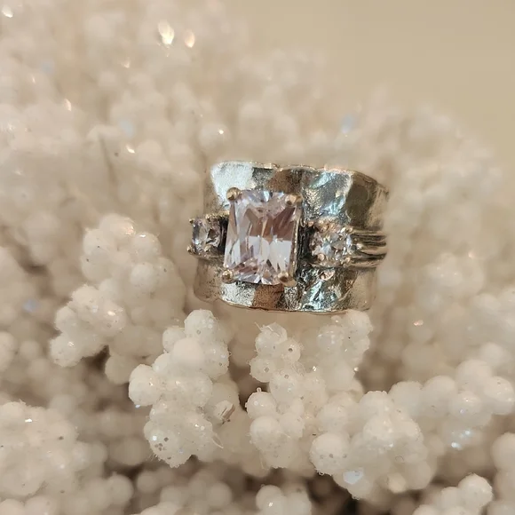 Unique Sterling Silver Ring with Clear Stones..Silver Prices Are Skyrocketing! - Picture 4 of 8